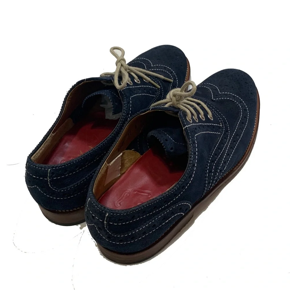9 / Grenson men's navy blue suede wingtip oxford brogues shoes